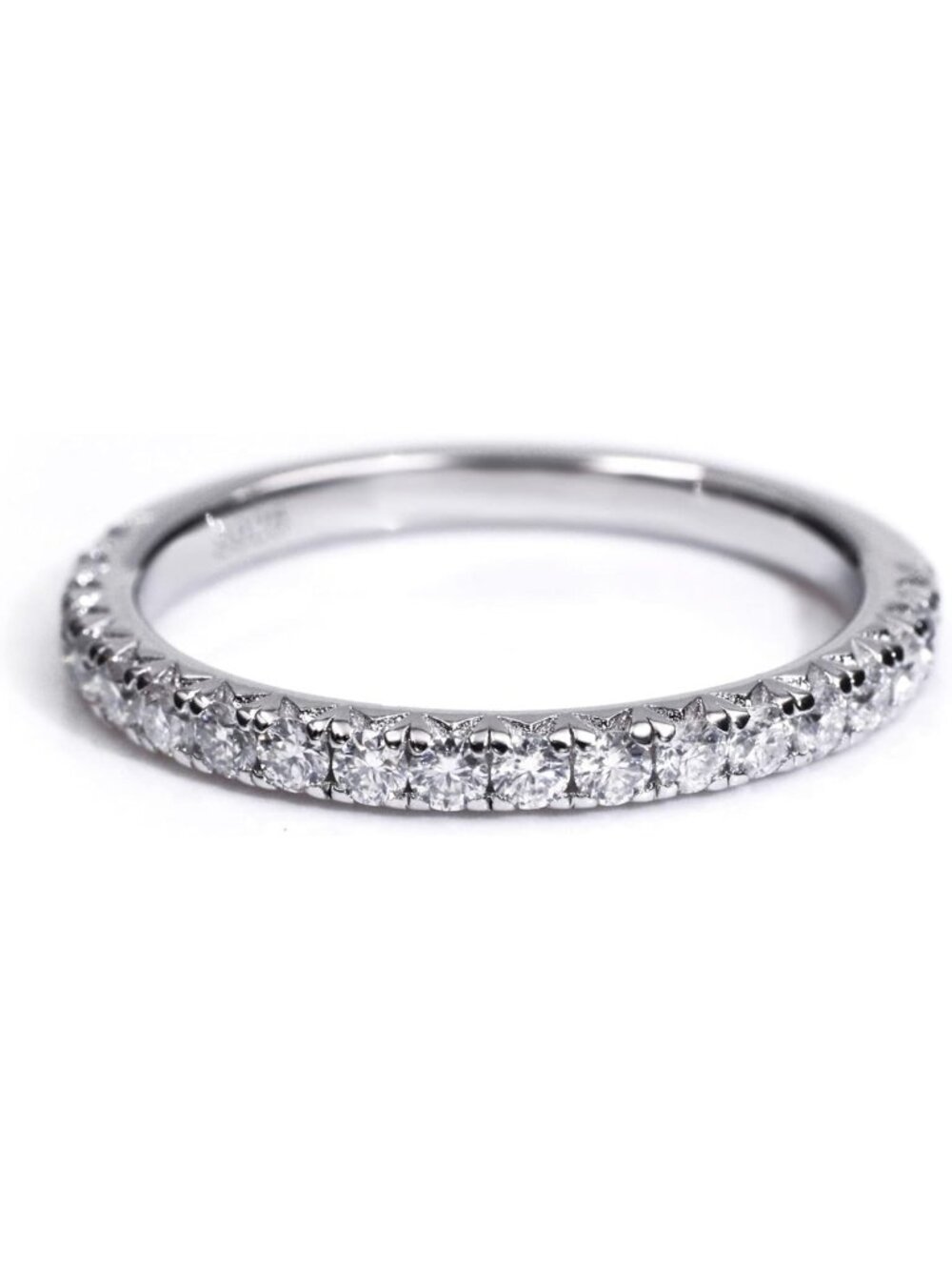 2mm Sterling Silver White Gold Plated Moissanite Diamond Half Eternity Ring